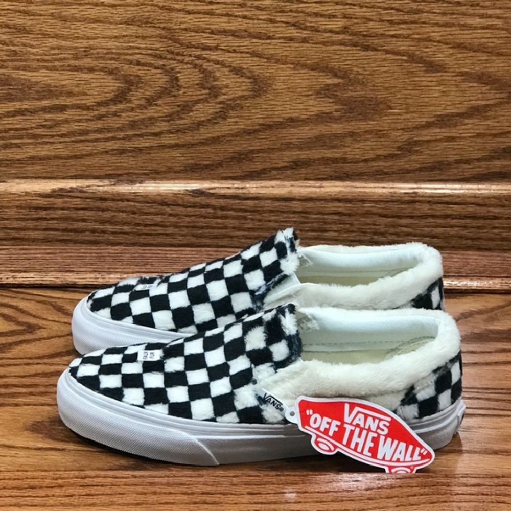 Vans Classic Slip‎ On Sherpa Checkerboard Blanc Shoes - Picture 3 of 8